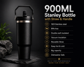 900ML Black Premium Insulated Bottle with Straw & Handle | Luxury Hot & Cold Tumbler