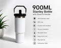 900ML White Minimal Insulated Bottle with Straw & Handle | Clean Hot & Cold Tumbler