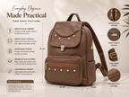 Uniqueonn GlamCarry Mocha Brown backpack featuring premium faux leather, adjustable straps, utility pocket and smooth dual zippers