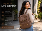 Woman carrying Uniqueonn GlamCarry Mocha Brown faux leather backpack for shopping, casual outings and everyday use