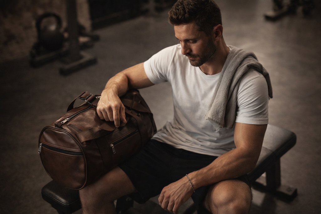 Uniqueonn LuxeCarry Premium Deep Brown Leather-Finish 20-Liter Duffle Bag For Travel, Gym & Daily Essentials