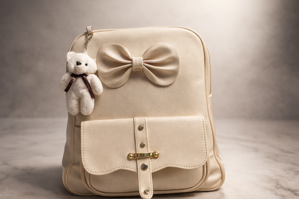 Uniqueonn ChicCarry Beige White Mini Faux Leather Backpack | Cute, Elegant & Multi-Purpose Everyday Bag