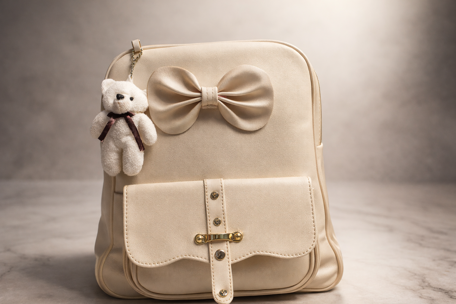 Uniqueonn ChicCarry Beige White Mini Faux Leather Backpack | Cute, Elegant & Multi-Purpose Everyday Bag