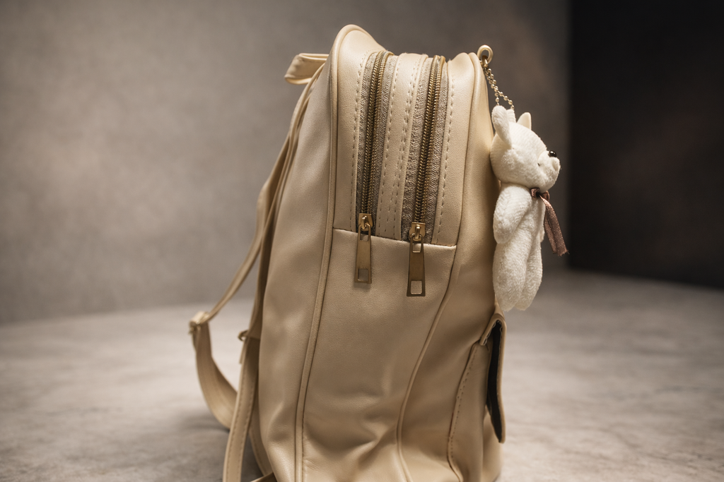 Uniqueonn ChicCarry Beige White Mini Faux Leather Backpack | Cute, Elegant & Multi-Purpose Everyday Bag