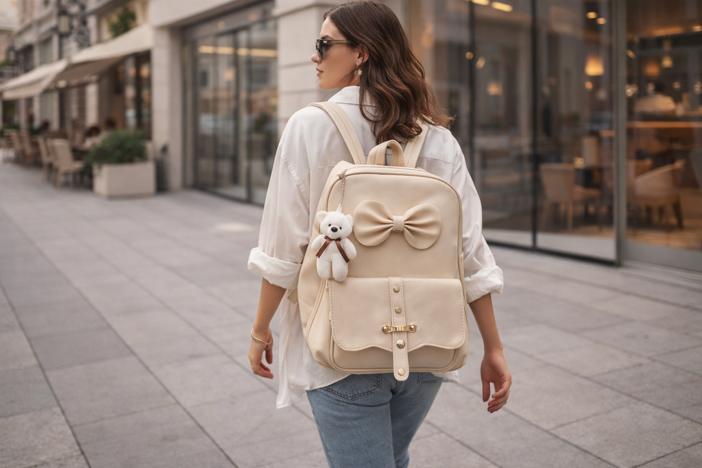 Uniqueonn ChicCarry Beige White Mini Faux Leather Backpack | Cute, Elegant & Multi-Purpose Everyday Bag