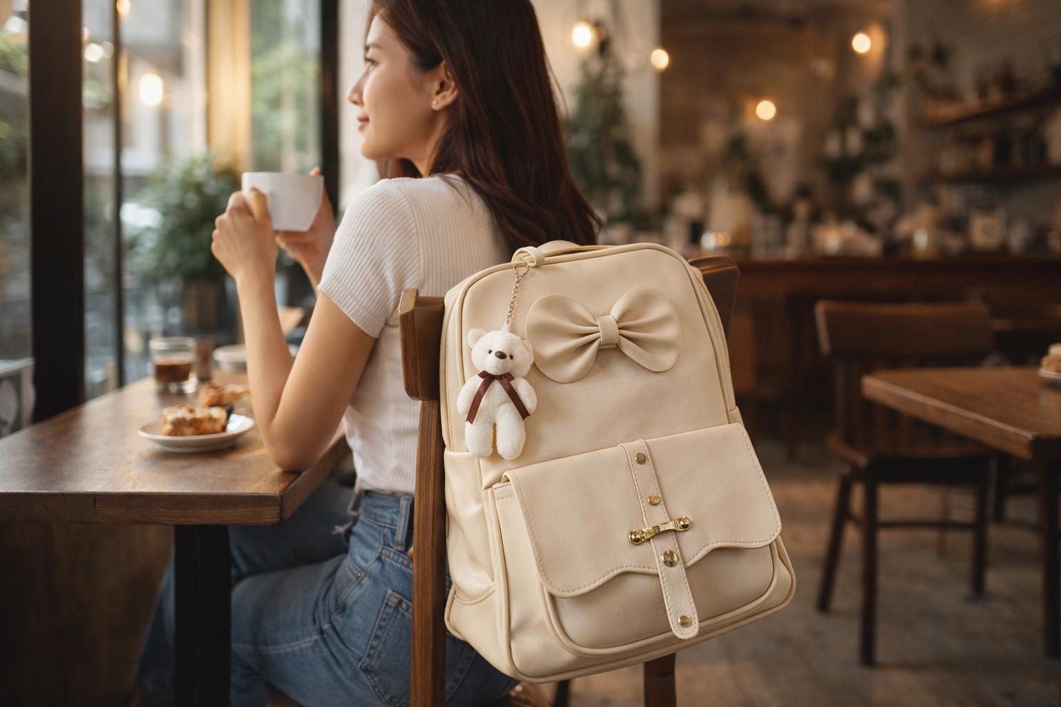 Uniqueonn ChicCarry Beige White Mini Faux Leather Backpack | Cute, Elegant & Multi-Purpose Everyday Bag