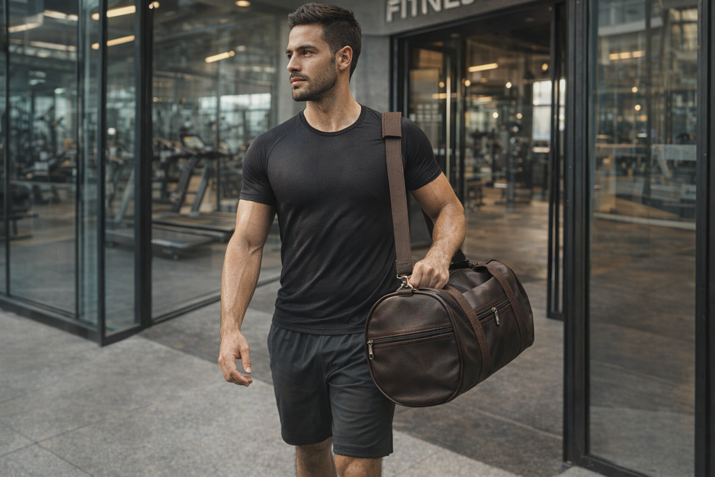 Uniqueonn LuxeCarry Premium Deep Brown Leather-Finish 20-Liter Duffle Bag For Travel, Gym & Daily Essentials