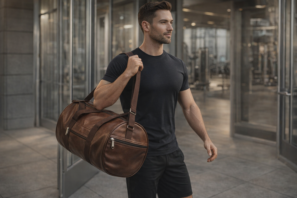 Uniqueonn LuxeCarry Premium Saddle Brown Leather-Finish 20-Liter Duffle Bag For Travel, Gym & Daily Essentials