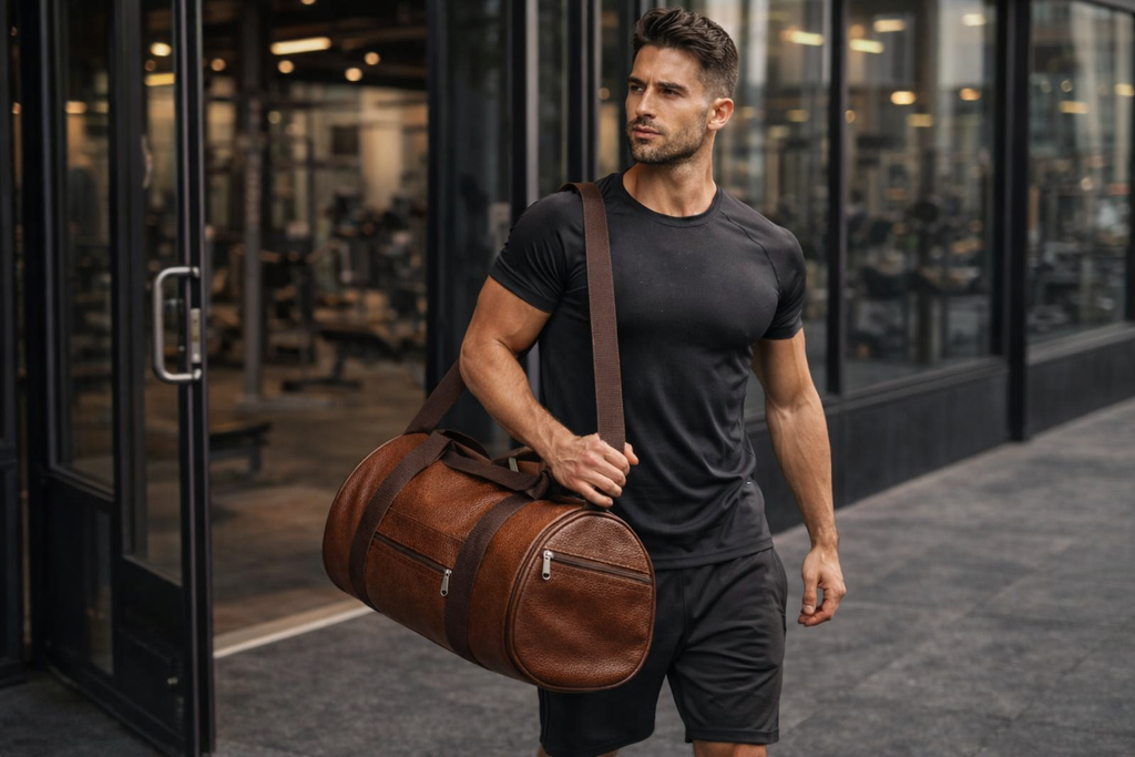 Uniqueonn LuxeCarry Premium Warm Mid-Brown Leather-Finish 20-Liter Duffle Bag For Travel, Gym & Daily Essentials