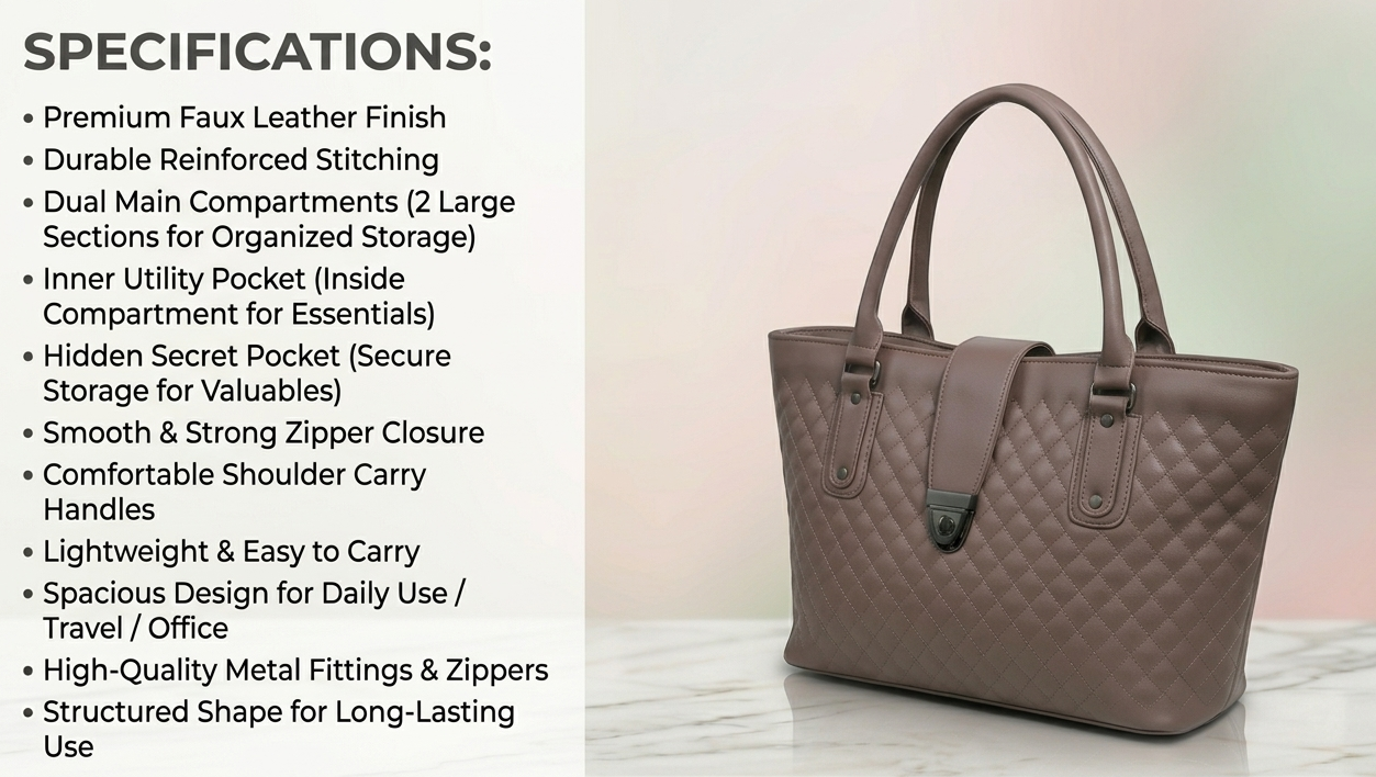 Uniqueonn UrbanCarry Tan Brown Premium Faux Leather Tote Bag | Premium Multi-Purpose Daily Bag for Women