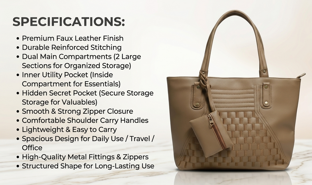 Uniqueonn UrbanTote Ivory Beige Premium Faux Leather Tote Bag | Spacious, Structured & Everyday Luxury Carry