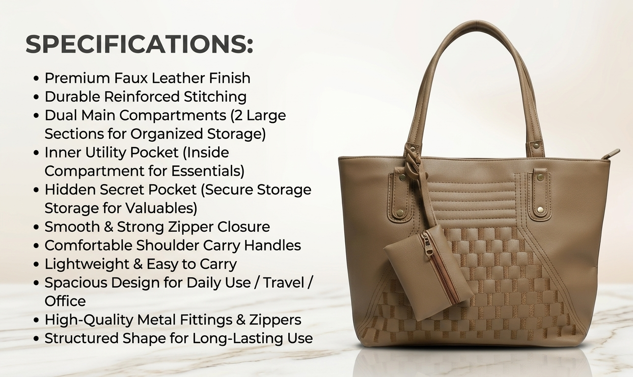 Uniqueonn UrbanTote Ivory Beige Premium Faux Leather Tote Bag | Spacious, Structured & Everyday Luxury Carry