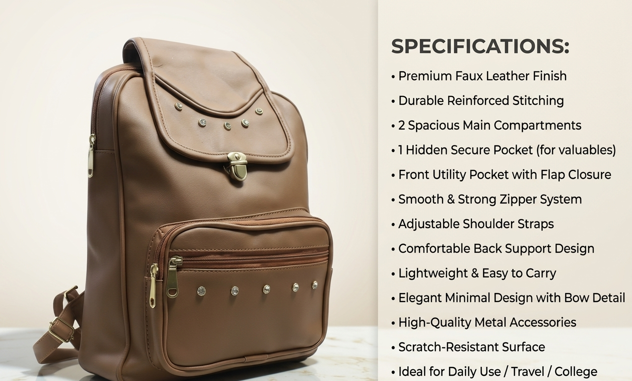 Uniqueonn GlamCarry Mocha Brown Faux Leather Backpack | Stylish, Spacious & Everyday Multi-Purpose Bag