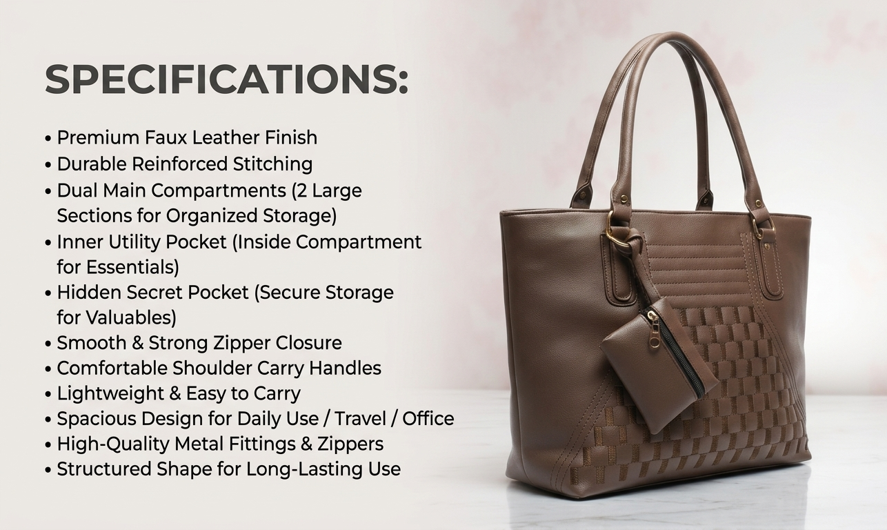 Uniqueonn UrbanTote Chocolate Brown Premium Faux Leather Tote Bag | Spacious, Structured & Everyday Luxury Carry