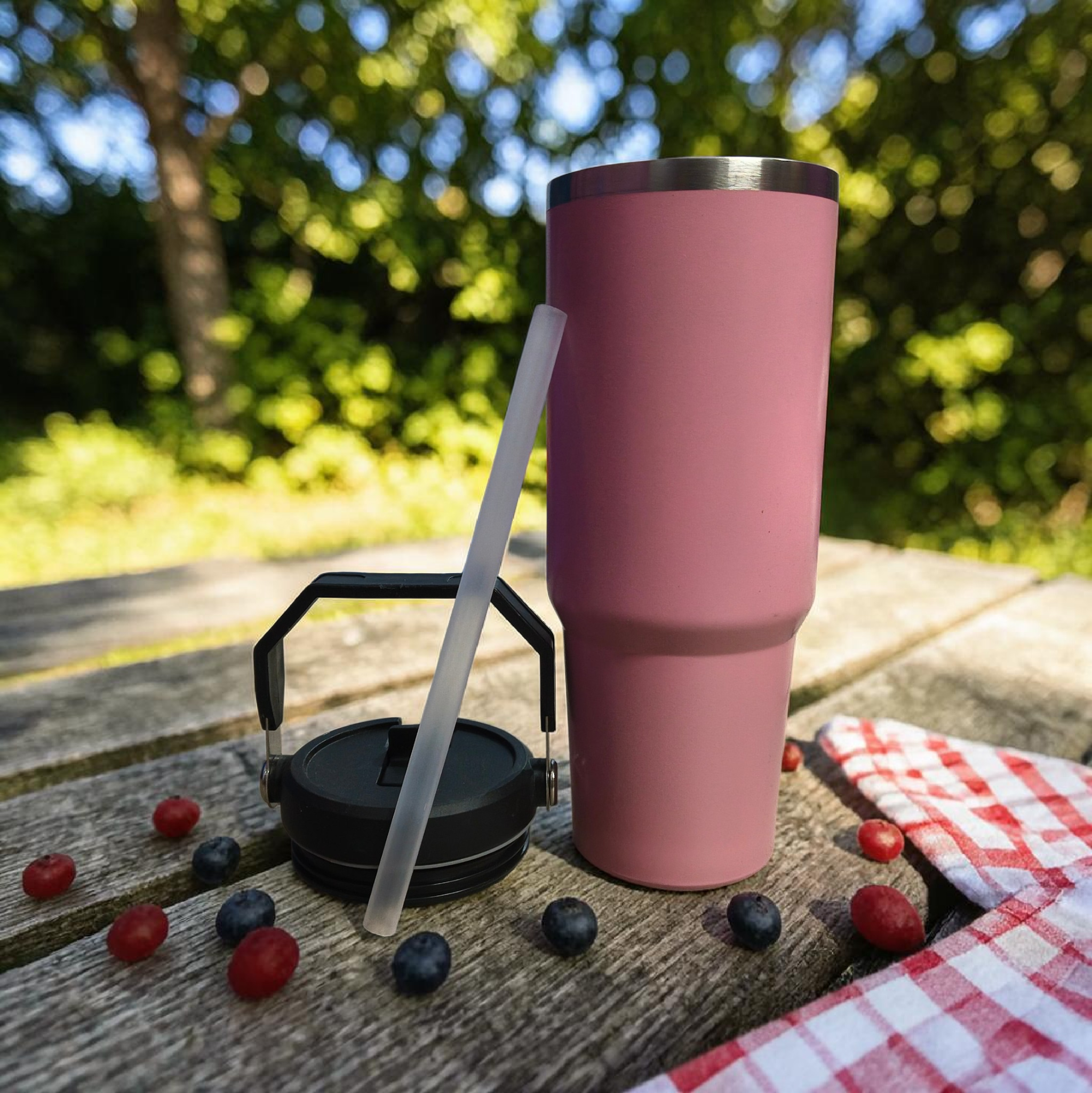 900ML Pink Insulated Stanley Style Bottle with Straw & Handle | Stylish Hot & Cold Tumbler