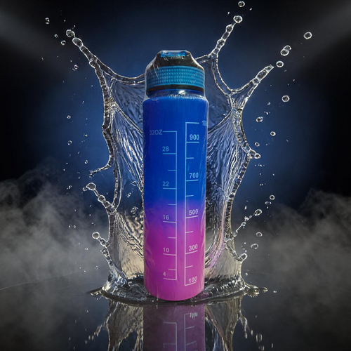 1000ml Gradient Sipper Bottle – Blue to Pink Premium Design | Leakproof, Motivational Time Marker Water Bottle for Gym, Office & Daily Use