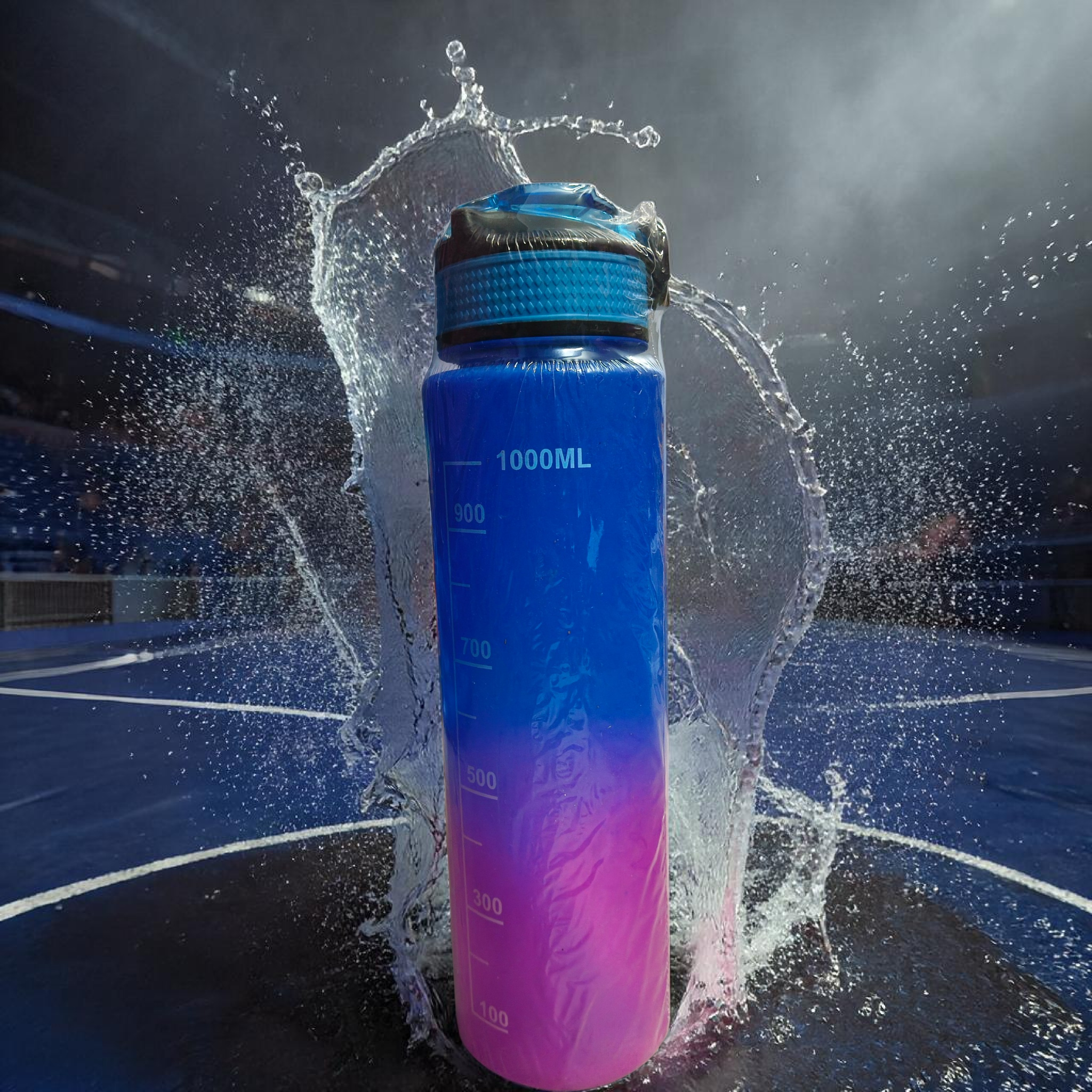 1000ml Gradient Sipper Bottle – Blue to Pink Premium Design | Leakproof, Motivational Time Marker Water Bottle for Gym, Office & Daily Use