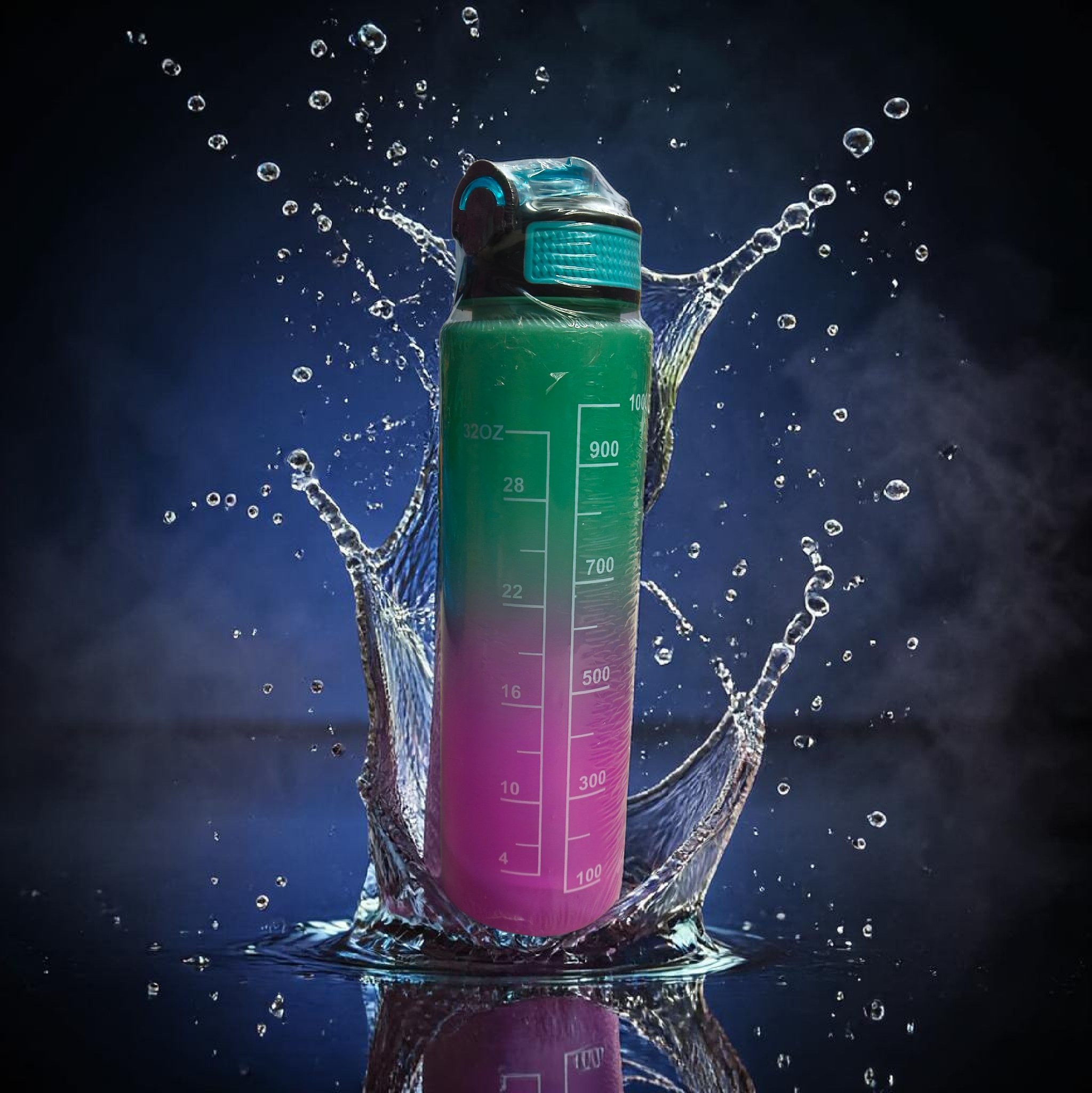 1000ml Gradient Sipper Bottle – Emerald Green to Pink Dual Tone | Leakproof Motivational Time Marker Water Bottle for Gym, Office & Daily Hydration