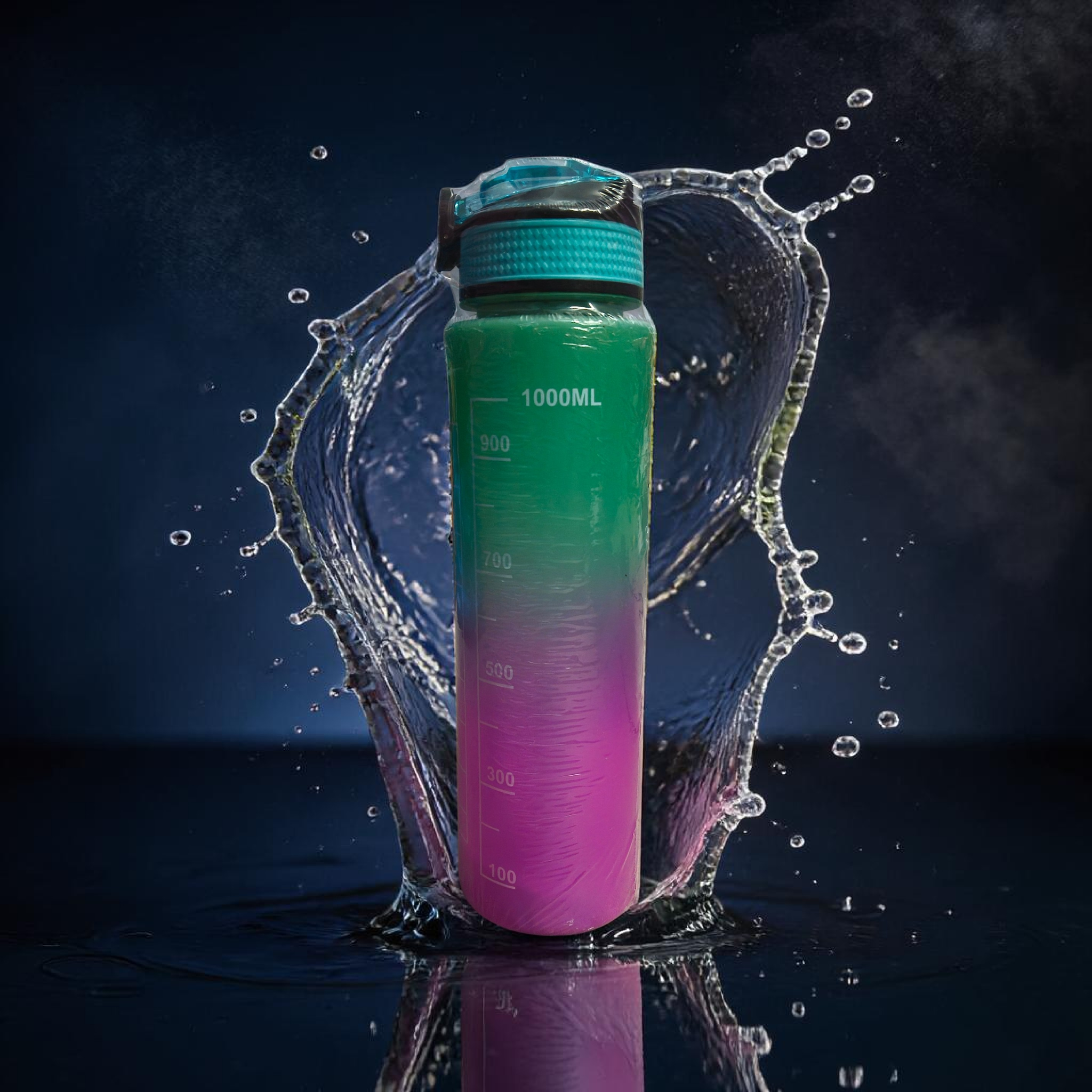 1000ml Gradient Sipper Bottle – Emerald Green to Pink Dual Tone | Leakproof Motivational Time Marker Water Bottle for Gym, Office & Daily Hydration