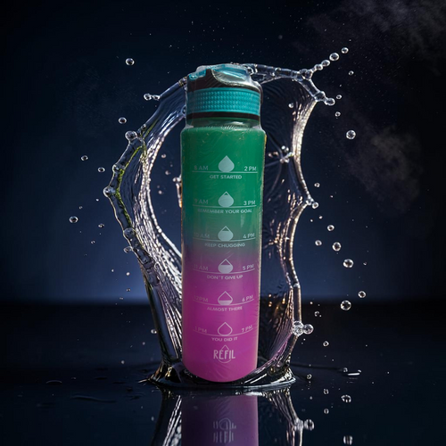 1000ml Gradient Sipper Bottle – Emerald Green to Pink Dual Tone | Leakproof Motivational Time Marker Water Bottle for Gym, Office & Daily Hydration