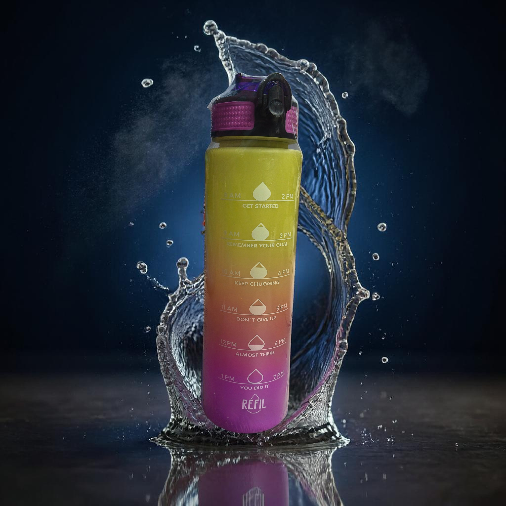 1000ml Gradient Sipper Bottle – Sunshine Yellow to Pink Premium Finish | Leakproof Motivational Water Bottle with Time Marker for Gym & Office Use