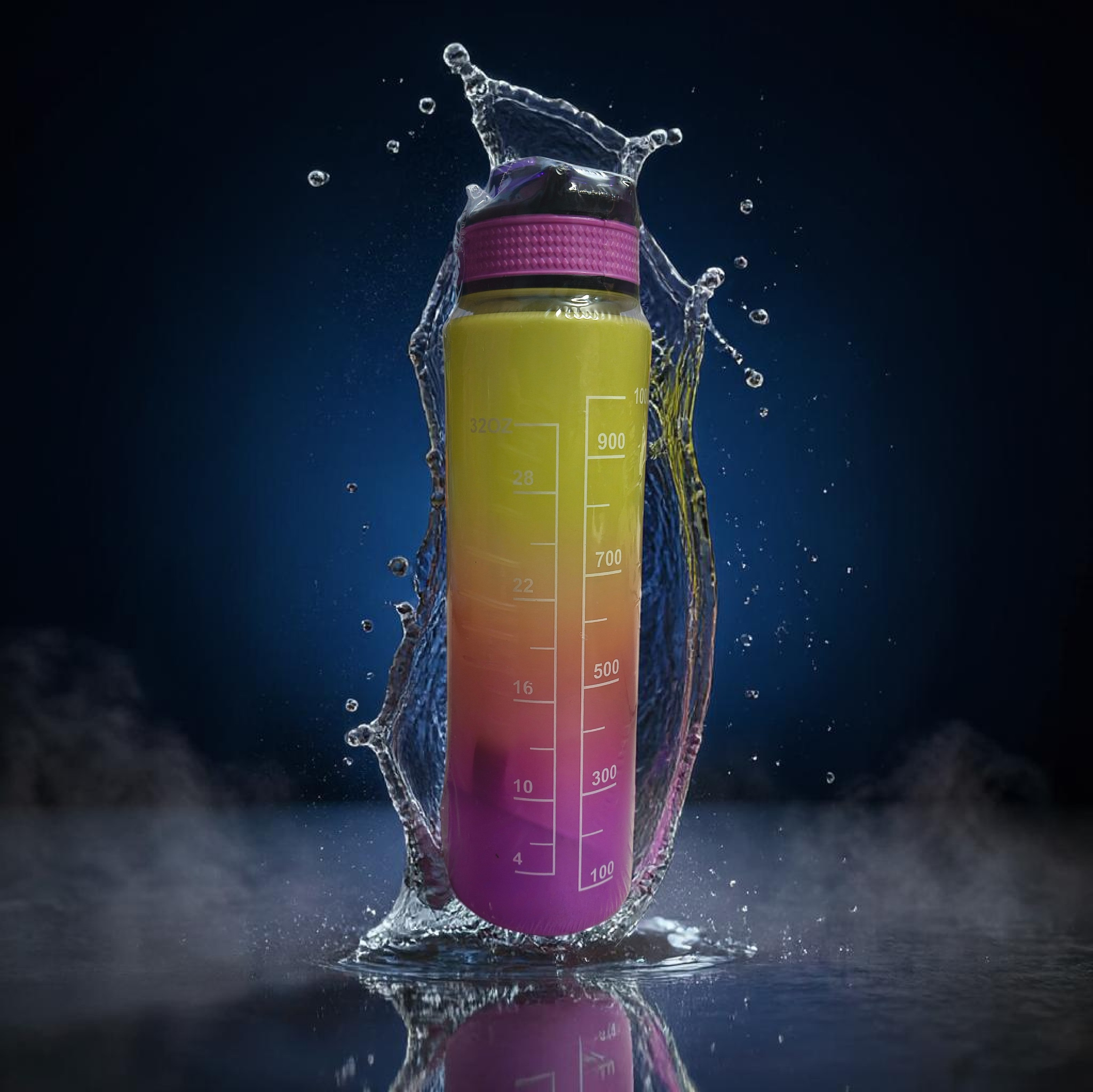 1000ml Gradient Sipper Bottle – Sunshine Yellow to Pink Premium Finish | Leakproof Motivational Water Bottle with Time Marker for Gym & Office Use