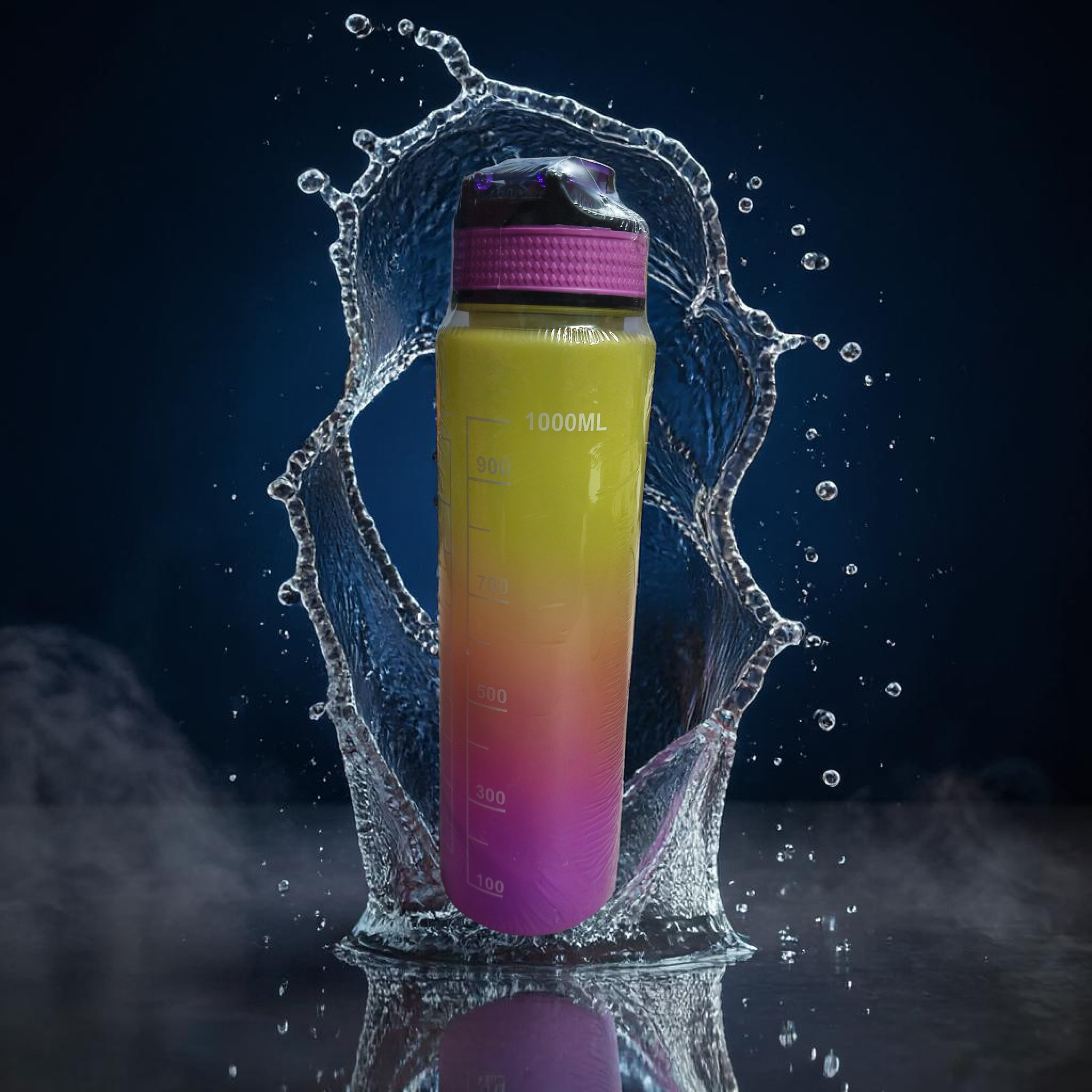 1000ml Gradient Sipper Bottle – Sunshine Yellow to Pink Premium Finish | Leakproof Motivational Water Bottle with Time Marker for Gym & Office Use