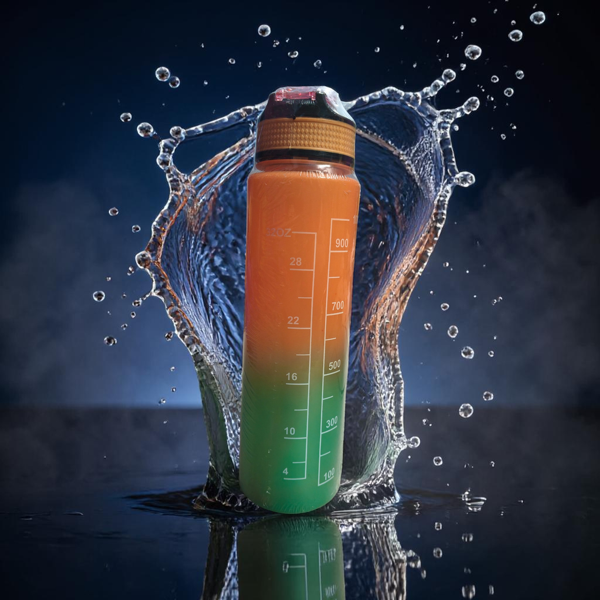 1000ml Gradient Sipper Bottle – Orange to Green Dual Tone | Leakproof Motivational Time Marker Water Bottle for Gym, Travel & Daily Use