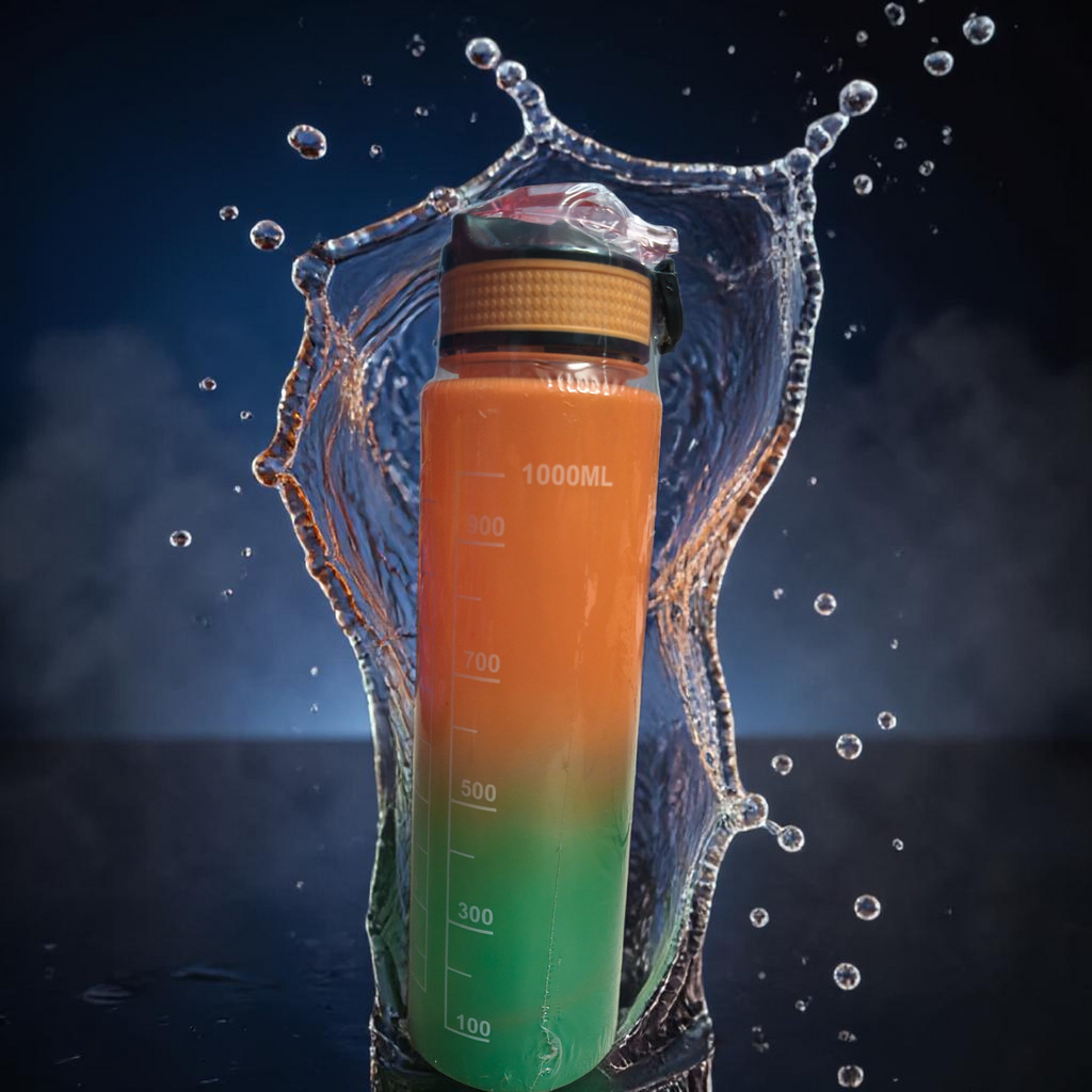 1000ml Gradient Sipper Bottle – Orange to Green Dual Tone | Leakproof Motivational Time Marker Water Bottle for Gym, Travel & Daily Use