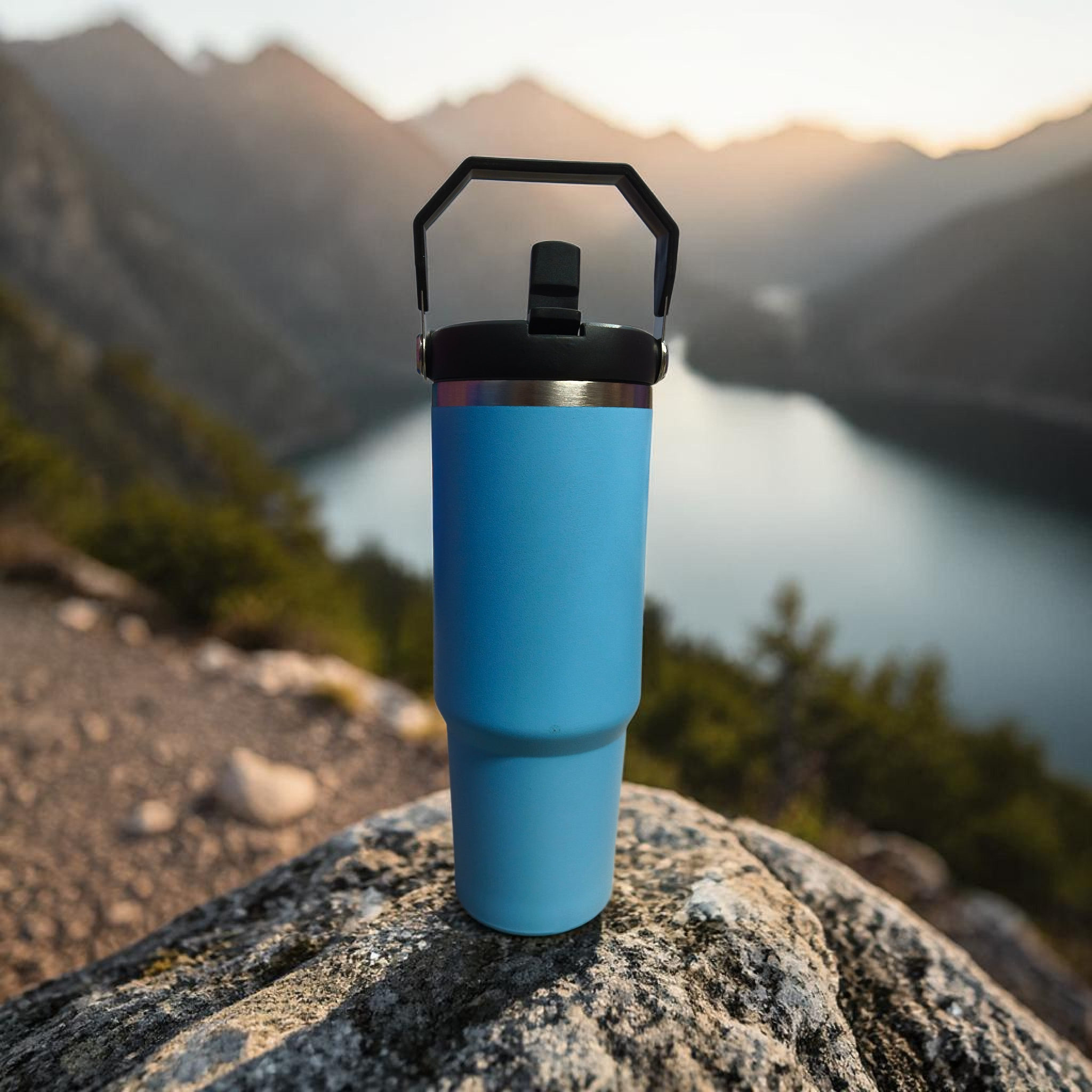 900ML Blue Stanley Style Insulated Bottle with Straw & Handle | Cold & Hot Tumbler