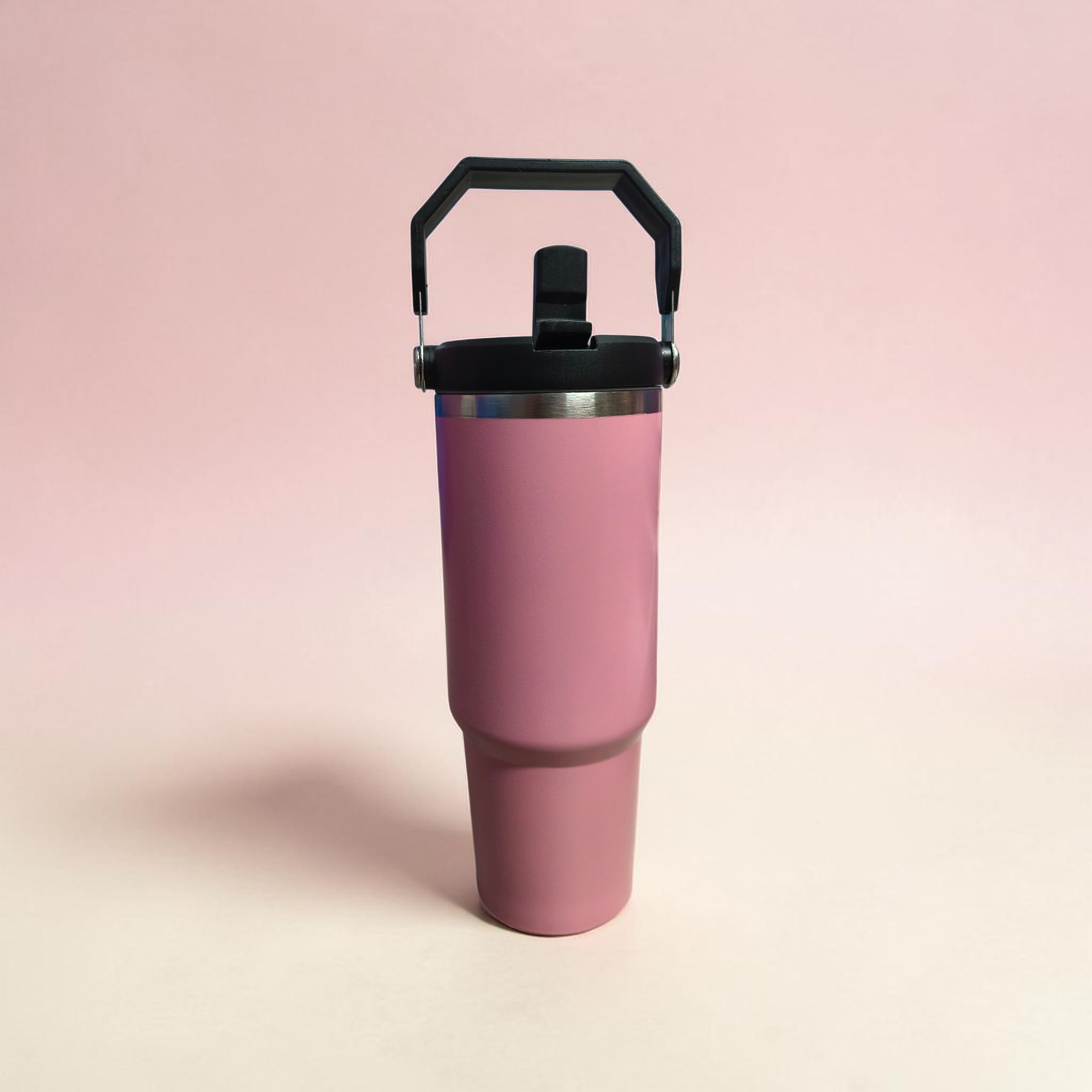 900ML Pink Insulated Stanley Style Bottle with Straw & Handle | Stylish Hot & Cold Tumbler