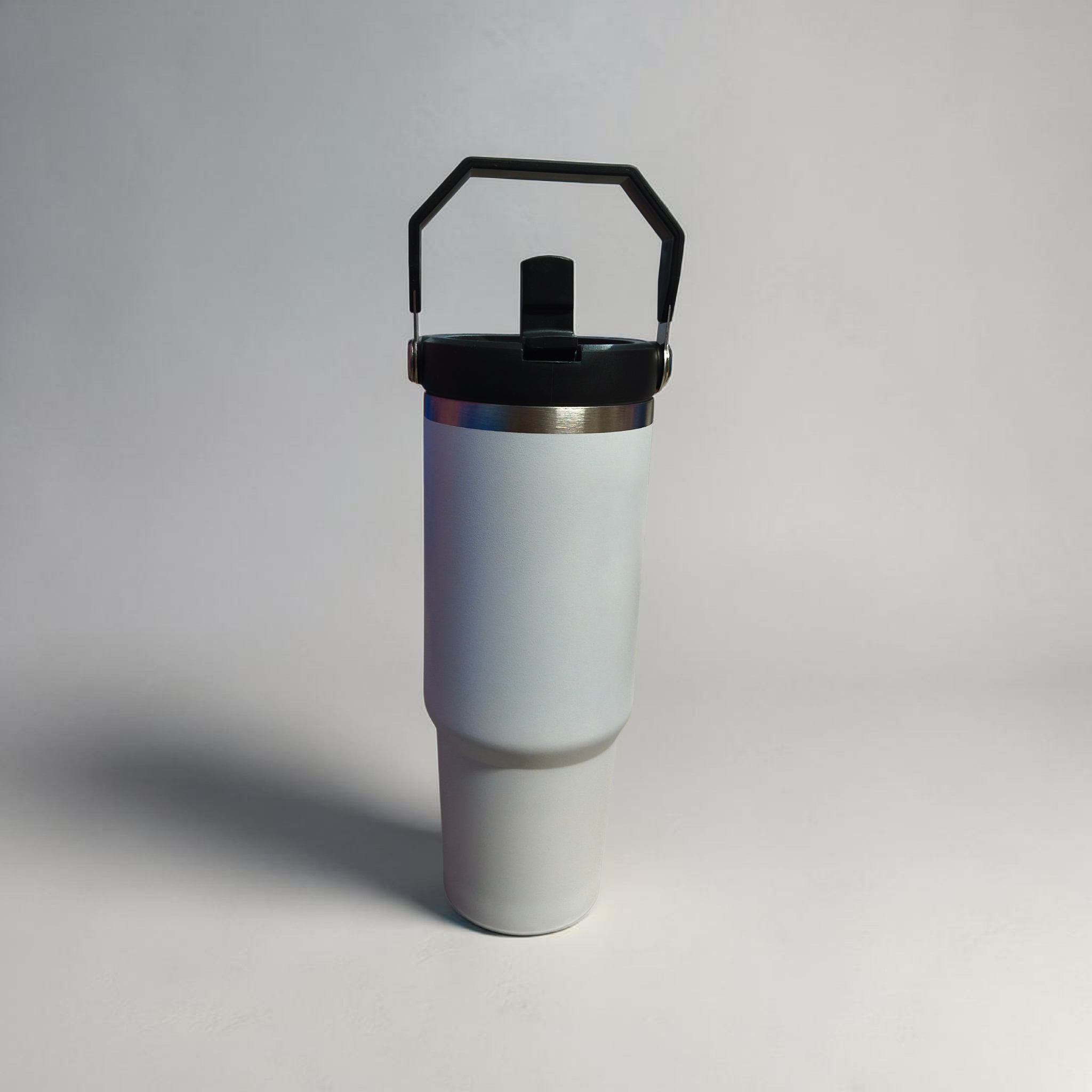 900ML White Minimal Insulated Bottle with Straw & Handle | Clean Hot & Cold Tumbler