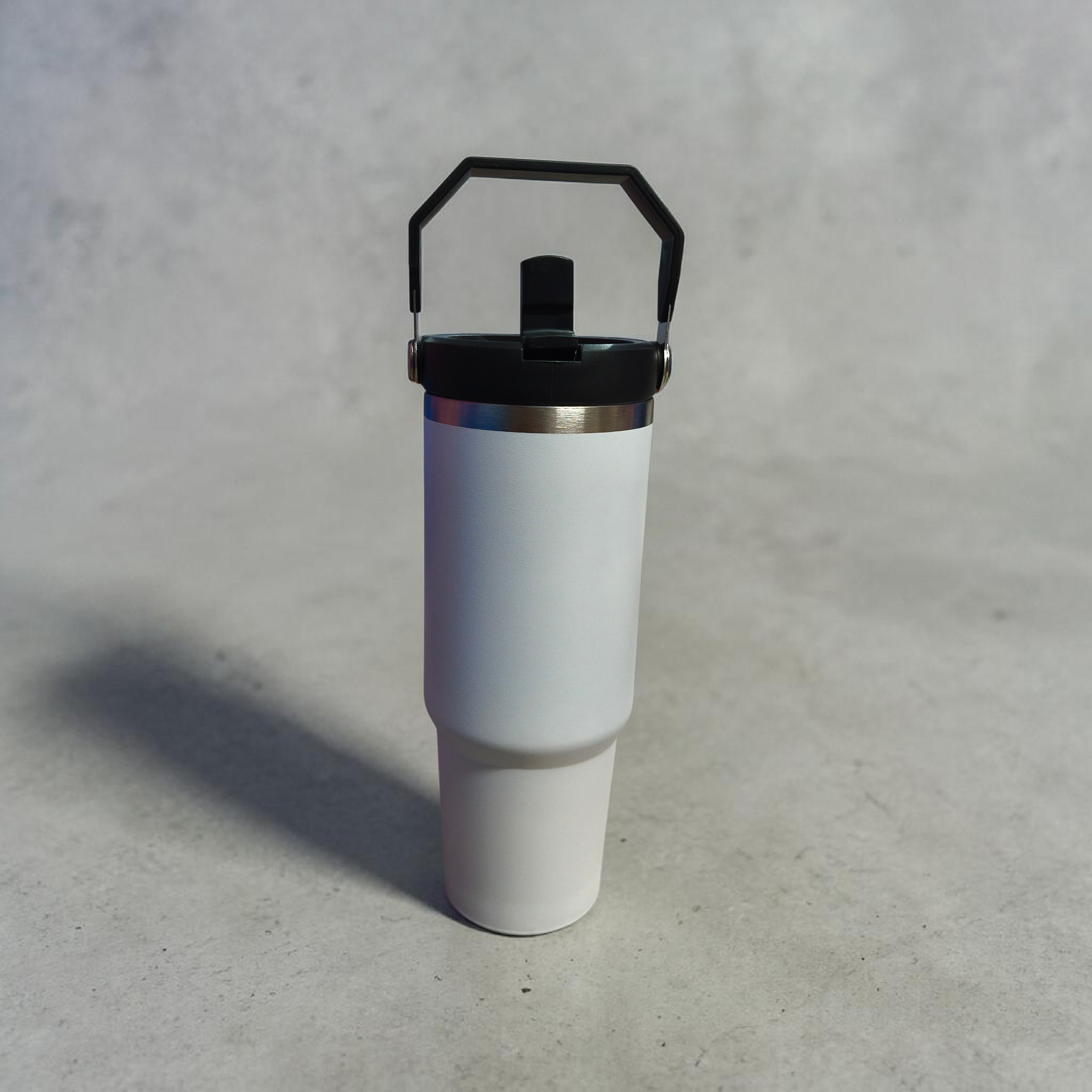 900ML White Minimal Insulated Bottle with Straw & Handle | Clean Hot & Cold Tumbler