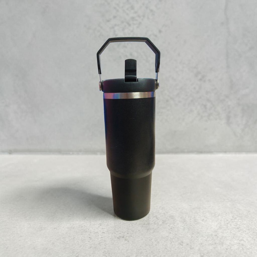 900ML Black Premium Insulated Bottle with Straw & Handle | Luxury Hot & Cold Tumbler