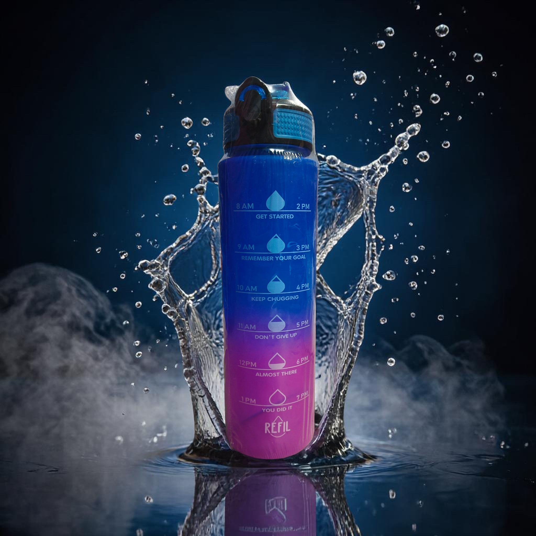 1000ml Gradient Sipper Bottle – Blue to Pink Premium Design | Leakproof, Motivational Time Marker Water Bottle for Gym, Office & Daily Use