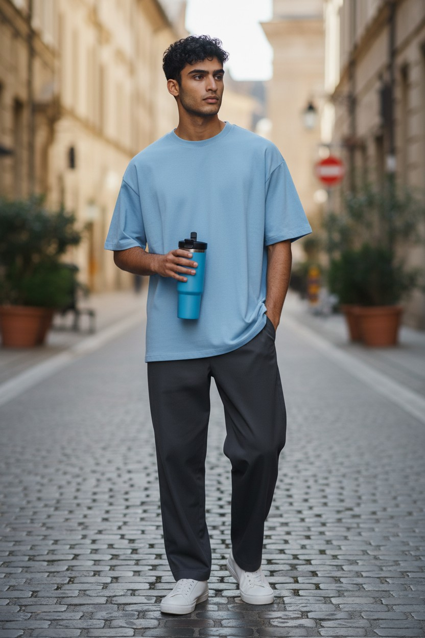 900ML Blue Stanley Style Insulated Bottle with Straw & Handle | Cold & Hot Tumbler