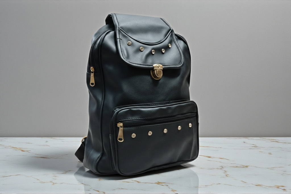 Uniqueonn GlamCarry Classic Black Faux Leather Backpack | Stylish, Spacious & Everyday Multi-Purpose Bag