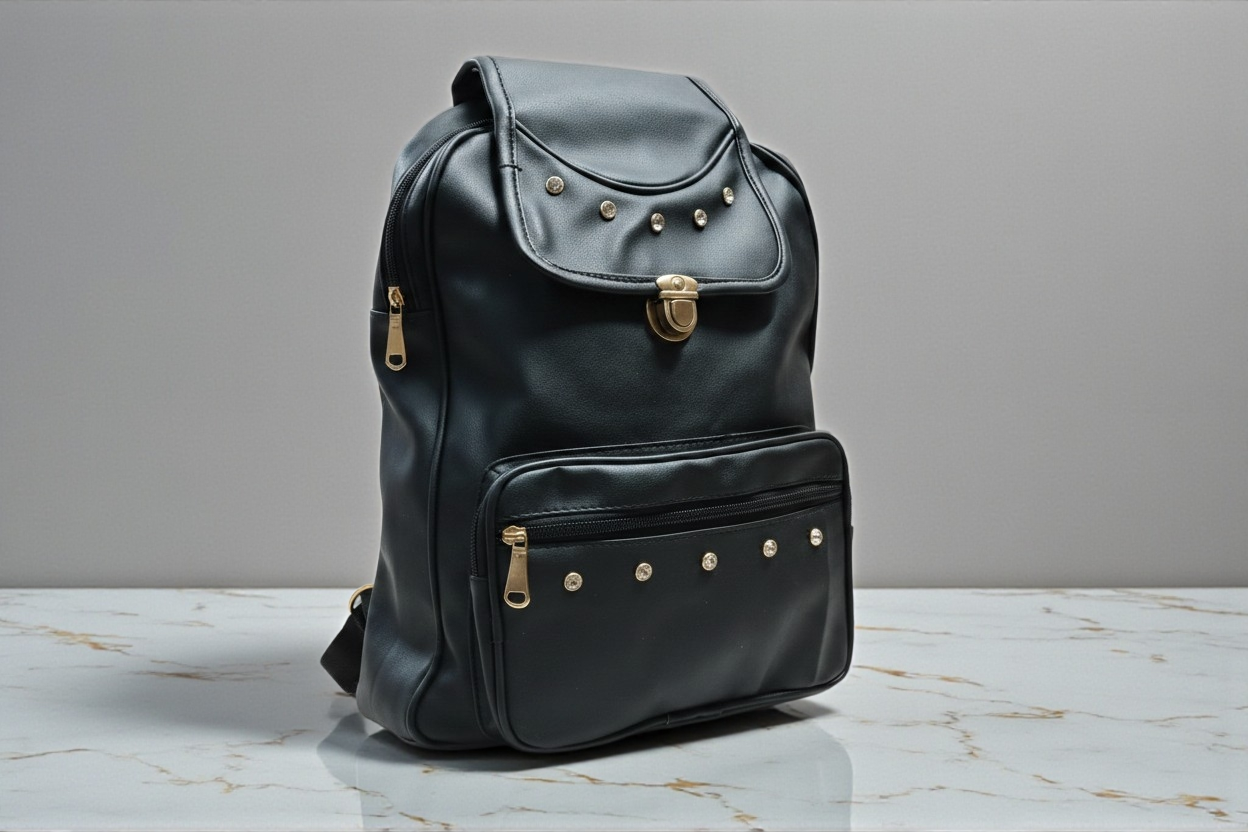 Uniqueonn GlamCarry Classic Black Faux Leather Backpack | Stylish, Spacious & Everyday Multi-Purpose Bag