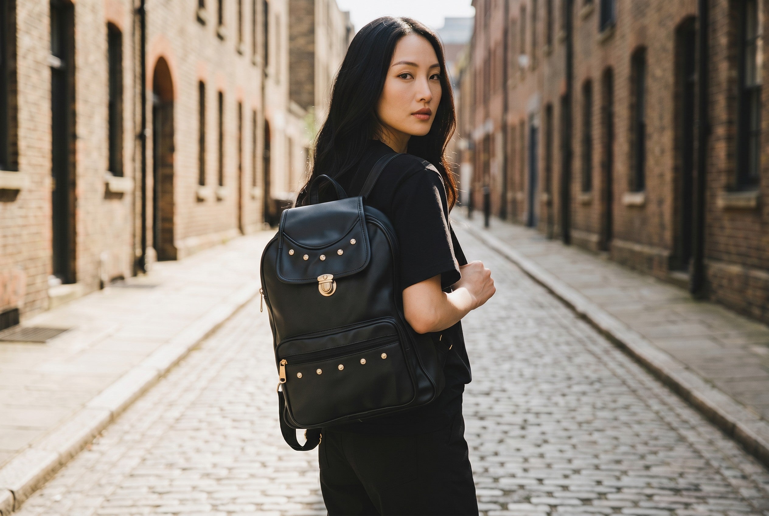 Uniqueonn GlamCarry Classic Black Faux Leather Backpack | Stylish, Spacious & Everyday Multi-Purpose Bag
