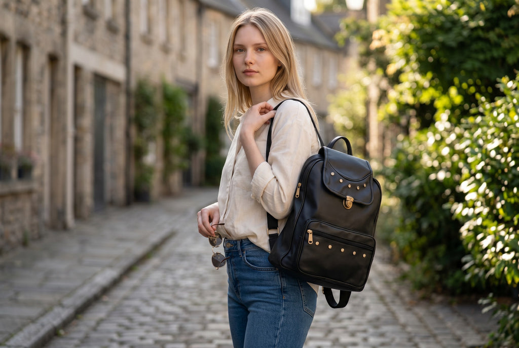 Uniqueonn GlamCarry Classic Black Faux Leather Backpack | Stylish, Spacious & Everyday Multi-Purpose Bag