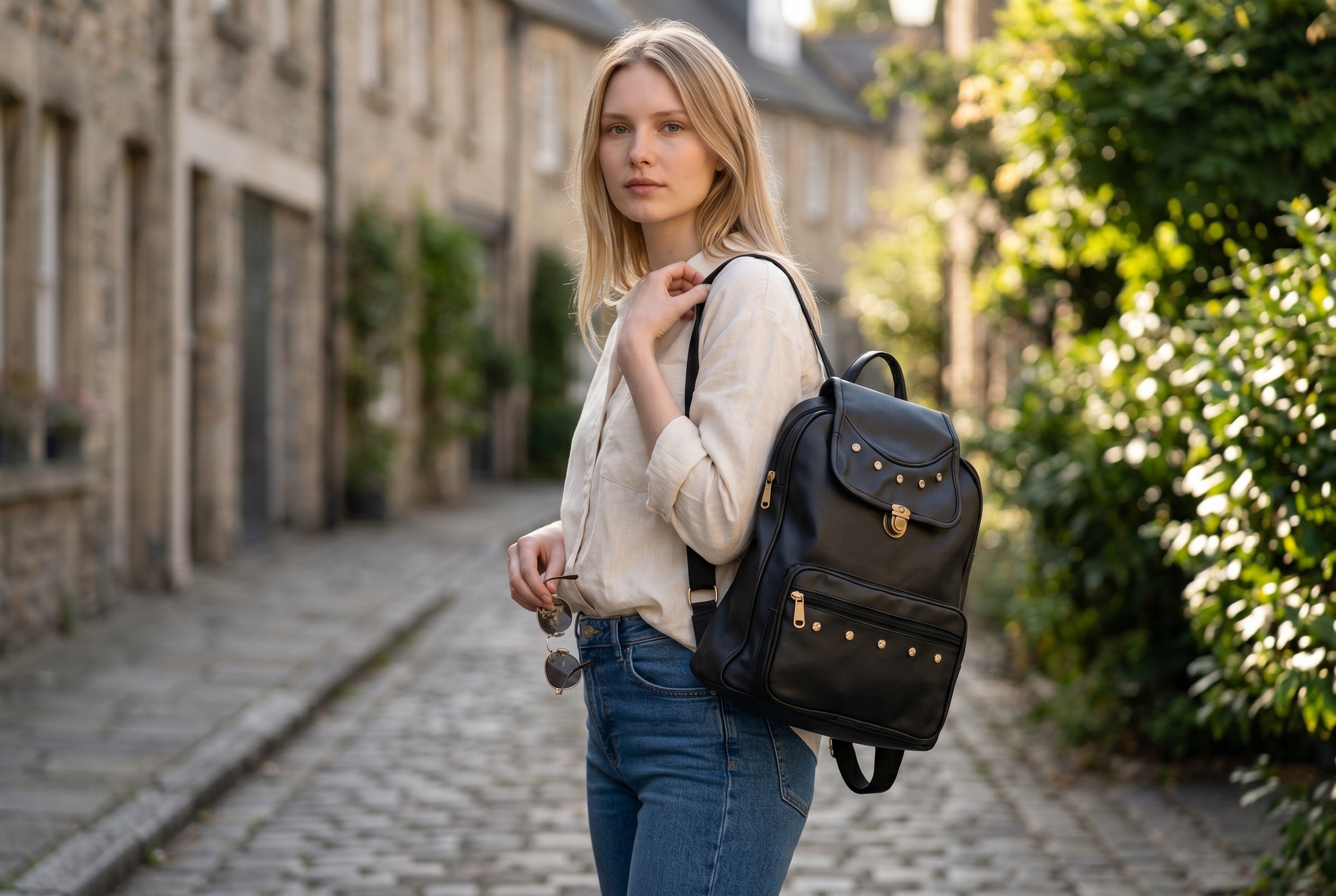 Uniqueonn GlamCarry Classic Black Faux Leather Backpack | Stylish, Spacious & Everyday Multi-Purpose Bag