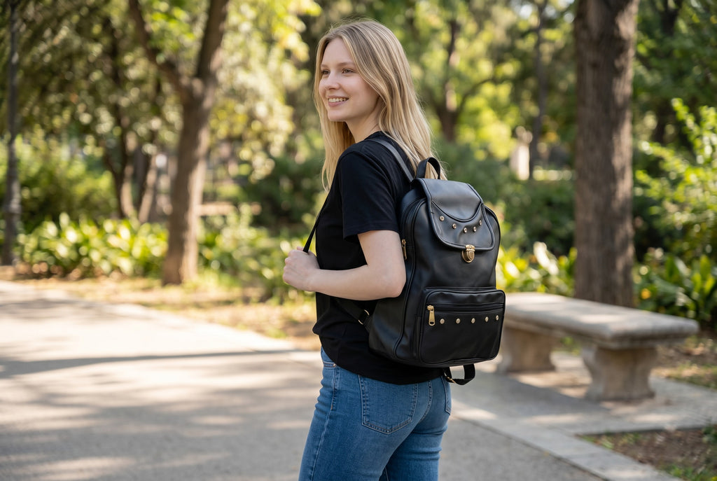 Uniqueonn GlamCarry Classic Black Faux Leather Backpack | Stylish, Spacious & Everyday Multi-Purpose Bag