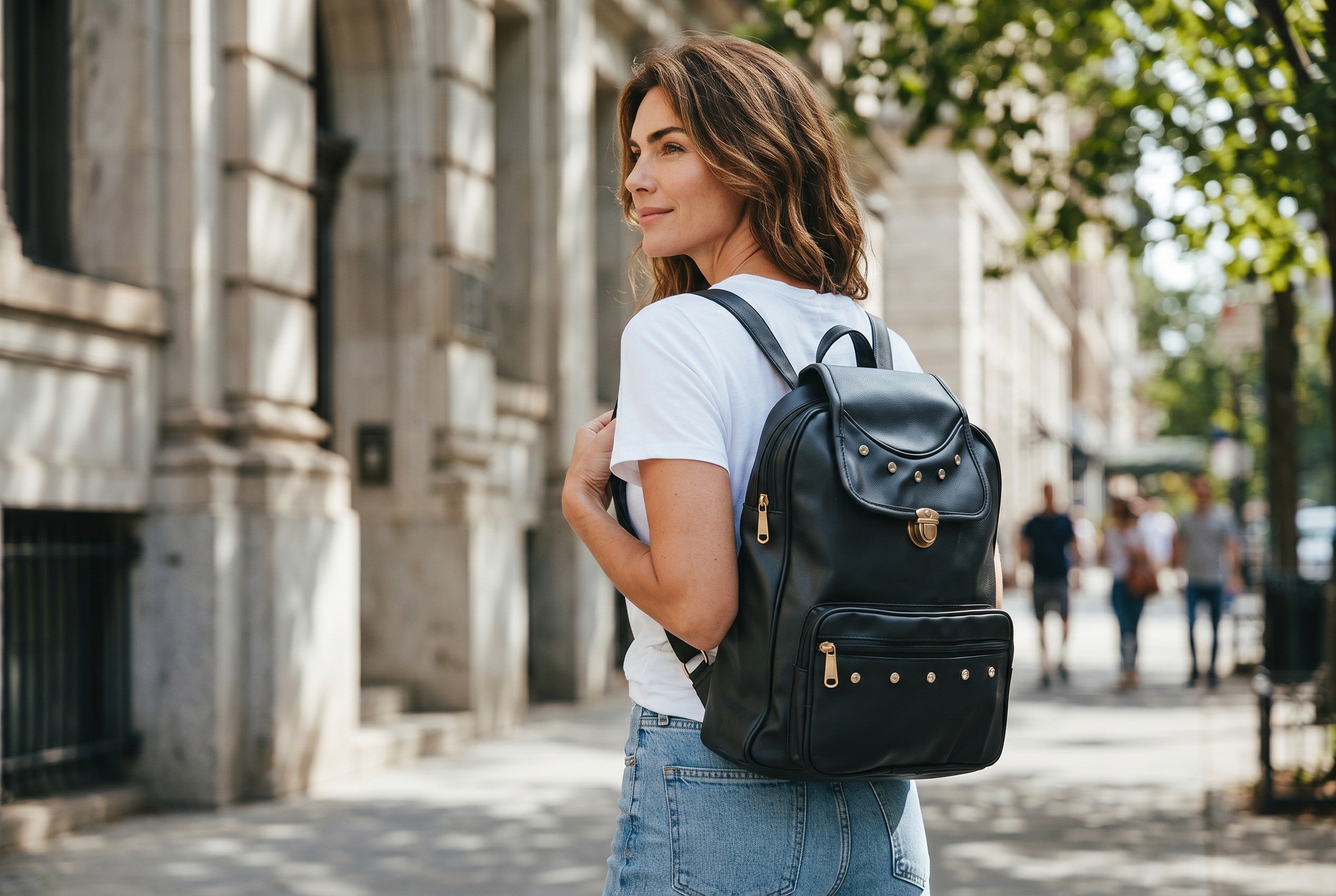 Uniqueonn GlamCarry Classic Black Faux Leather Backpack | Stylish, Spacious & Everyday Multi-Purpose Bag
