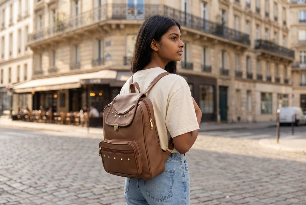 Uniqueonn GlamCarry Mocha Brown Faux Leather Backpack | Stylish, Spacious & Everyday Multi-Purpose Bag